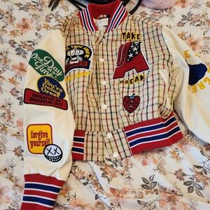 Plaid Women Varsity Jacket with Patches